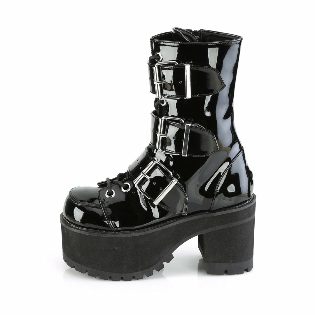 DEMONIA Ranger-308 Women's Patent Goth Alternative Combat Platforms Boots