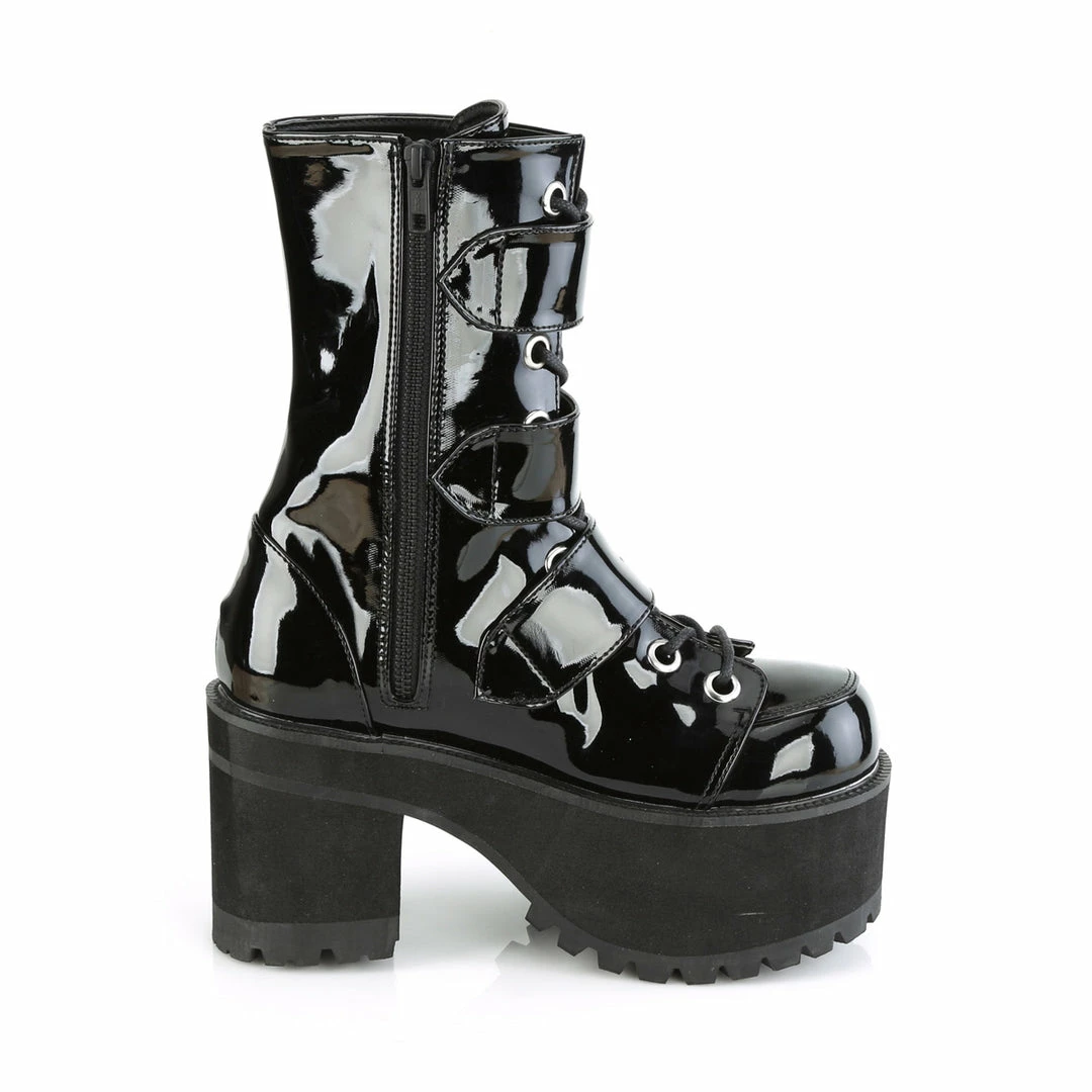 DEMONIA Ranger-308 Women's Patent Goth Alternative Combat Platforms Boots