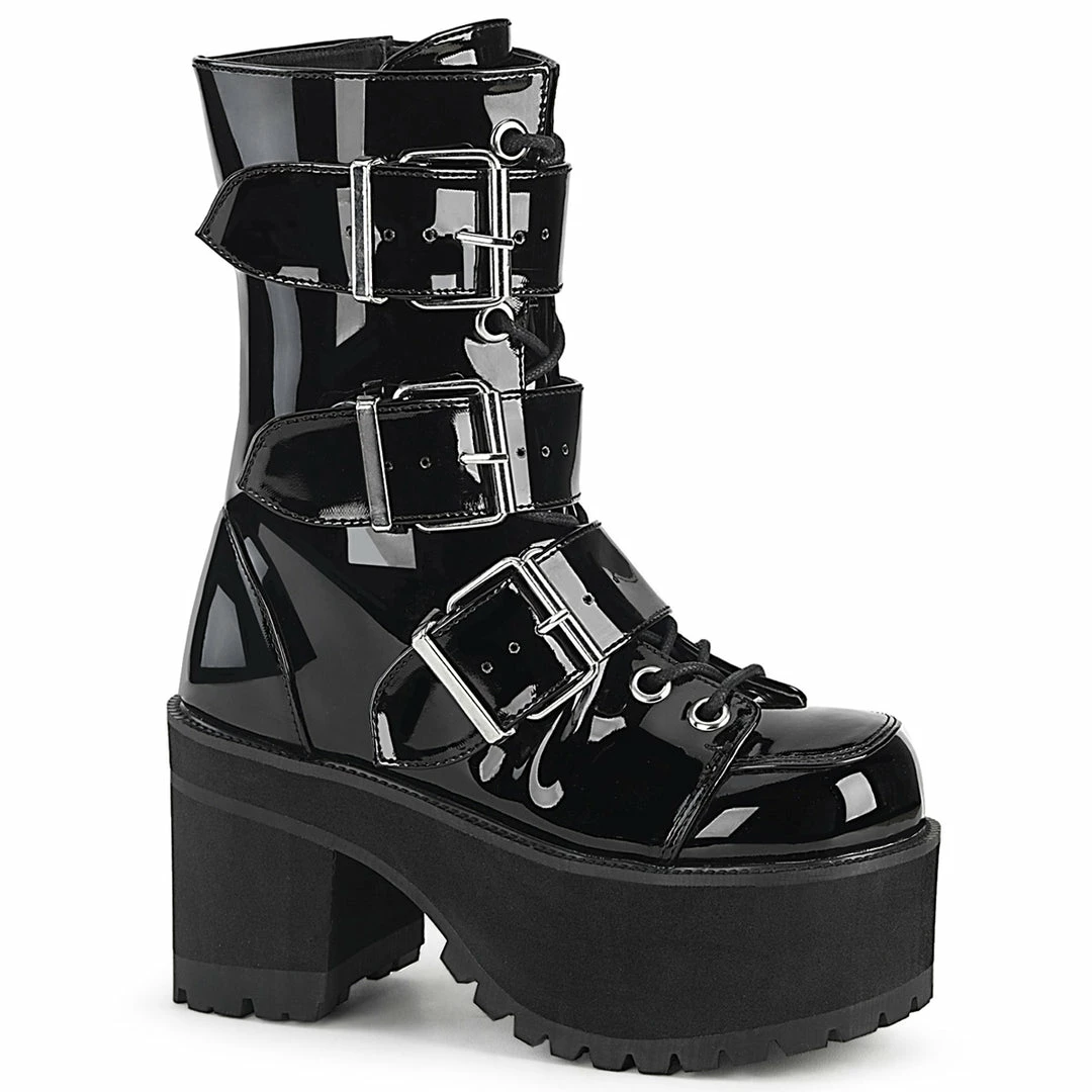 DEMONIA Ranger-308 Women's Patent Goth Alternative Combat Platforms Boots