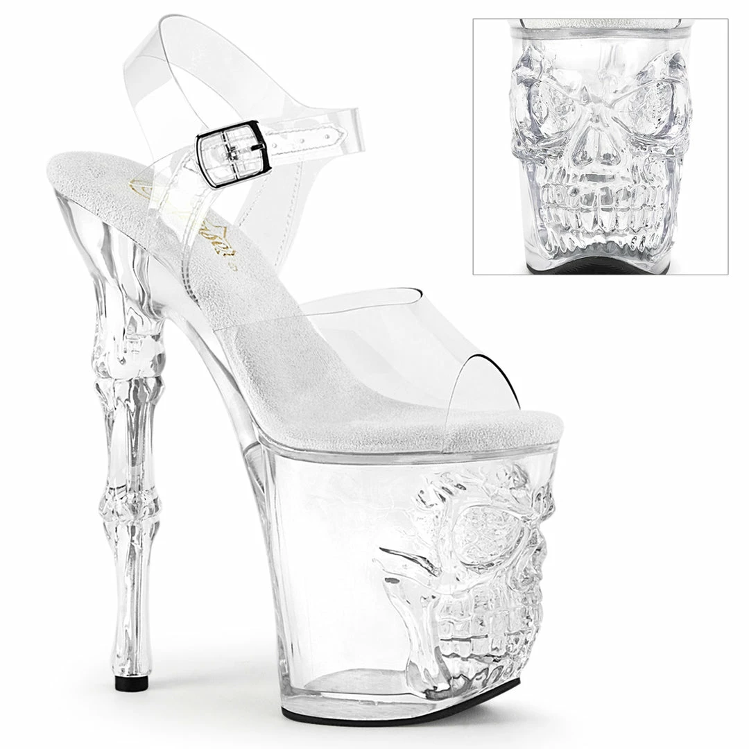 PLEASER Rapture-808 Clear Skull Finger Bone Goth Exotic Pole Dancer Club 8" Heel Heels