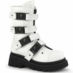 DEMONIA Renegade-55 Women's White Goth Quick Release Strap Platform Boots