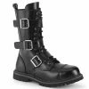 DEMONIA Riot-12BK Black Real Leather Mens Unisex Goth Rocker Biker Combat Boots