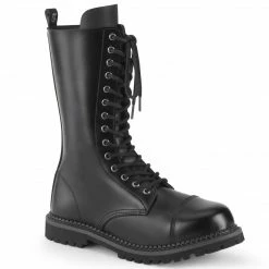 DEMONIA Riot-14 Black Real Leather Mens Unisex Goth Rocker Biker Combat Boots