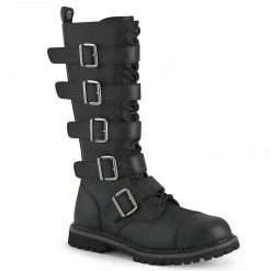 DEMONIA Riot-18BK Faux Vegan Leather Mens Unisex Goth Rocker Biker Combat Boots
