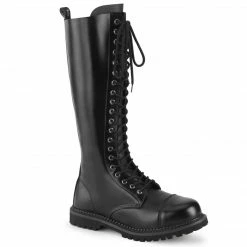 DEMONIA Riot-20 Black Real Leather Mens Unisex Goth Rocker Biker Combat Boots