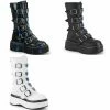 DEMONIA EMILY-330 Black Hologram White Vegan Leather Goth Heart Platform Boots