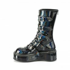 DEMONIA EMILY-330 Black Hologram White Vegan Leather Goth Heart Platform Boots