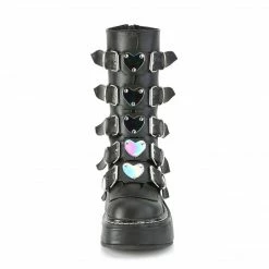 DEMONIA EMILY-330 Black Hologram White Vegan Leather Goth Heart Platform Boots