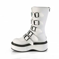 DEMONIA EMILY-330 Black Hologram White Vegan Leather Goth Heart Platform Boots