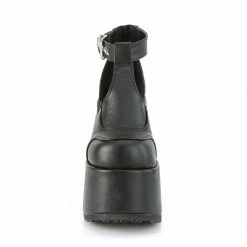 DEMONIA CAMEL-103 Black Goth Punk Metal Silver Star Eyelets Chunky Heel Shoes