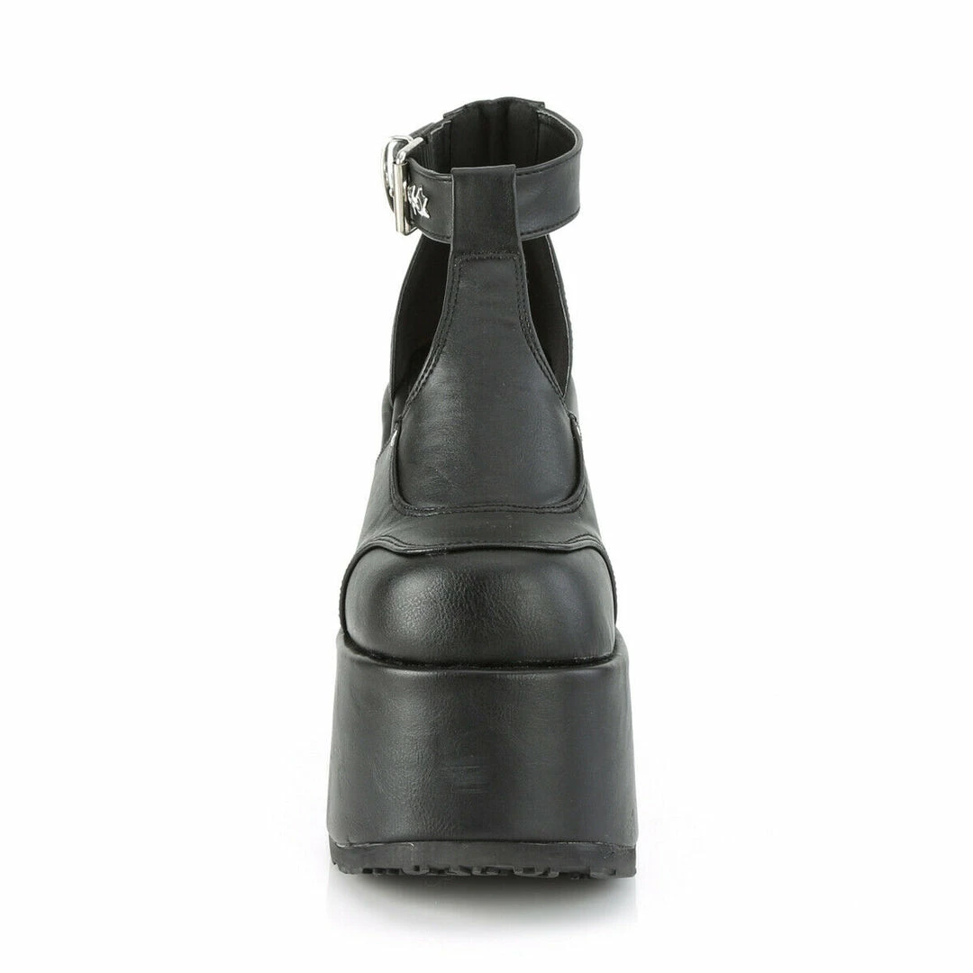 DEMONIA CAMEL-103 Black Goth Punk Metal Silver Star Eyelets Chunky Heel Shoes