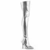PLEASER Seduce-3000 Silver Drag Cross Dresser Thigh Boot 5" Heel Women's Sz 5-15