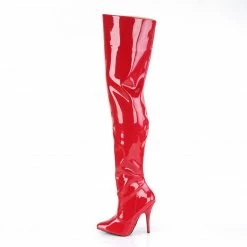 PLEASER Seduce-3010 Red Patent Dancer Thigh High Boots Stiletto Heels Sz 5-15
