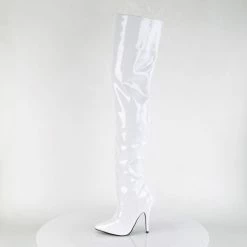 PLEASER Seduce-3010 White Patent Dancer Thigh High Boots Stiletto Heels Sz 5-15