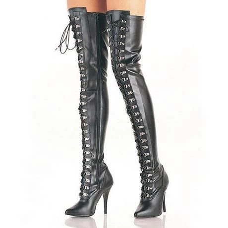 Boots PLEASER Seduce-3024 Black Faux Leather Heels Drag Cross Dresser Thigh Boot 5-15