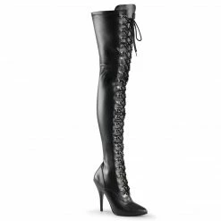 Boots PLEASER Seduce-3024 Black Faux Leather Heels Drag Cross Dresser Thigh Boot 5-15