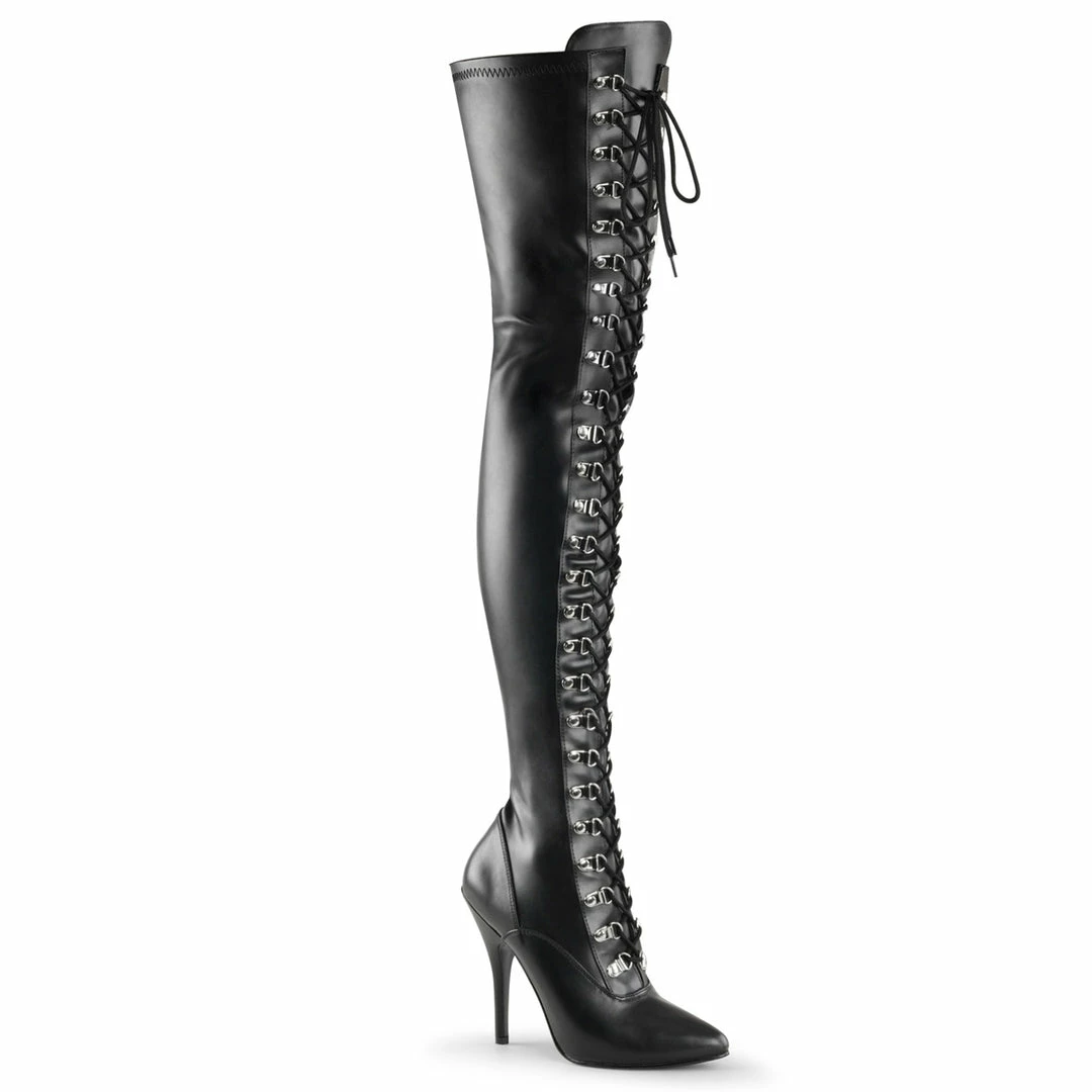 Boots PLEASER Seduce-3024 Black Faux Leather Heels Drag Cross Dresser Thigh Boot 5-15