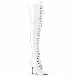 PLEASER Seduce-3024 White Patent 5" Heels Drag Cross Dresser Thigh Boots 5-15
