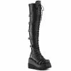 DEMONIA Shaker-350 Black Vegan Leather Goth Platforms Wedges Thigh Boots