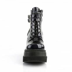 DEMONIA Shaker-52 Black Hologram Goth Platform Wedge Ankle Calf Boots