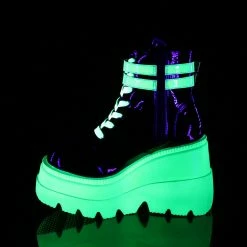 DEMONIA Shaker-52 UV Reactive Neon Green Goth Platform Wedge Ankle Calf Boots