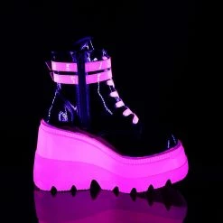 DEMONIA Shaker-52 UV Reactive Neon Pink Goth Platform Wedge Ankle Calf Boots