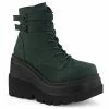 DEMONIA Shaker-52 Emerald Vegan Suede Goth Platform Wedge Ankle Calf Boots