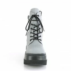 DEMONIA Shaker-52 Grey Reflective Goth Platform Wedge Ankle Calf Boots