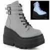 DEMONIA Shaker-52 Grey Reflective Goth Platform Wedge Ankle Calf Boots