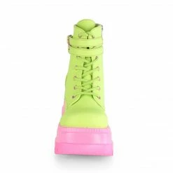 DEMONIA Shaker-52 Lime Reflective Pink Goth Platform Wedge Ankle Calf Boots