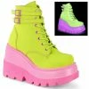 DEMONIA Shaker-52 Lime Reflective Pink Goth Platform Wedge Ankle Calf Boots