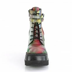 DEMONIA Shaker-52 Rainbow Reflective Goth Platform Wedge Ankle Calf Boots