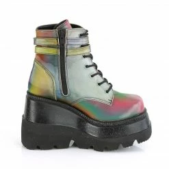 DEMONIA Shaker-52 Rainbow Reflective Goth Platform Wedge Ankle Calf Boots