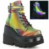 DEMONIA Shaker-52 Rainbow Reflective Goth Platform Wedge Ankle Calf Boots