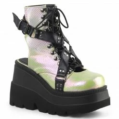DEMONIA Shaker-56 Goth Open Back Studs Harness Buckles Platform Ankle Calf Boots