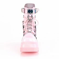 DEMONIA Shaker-60 Pink Spike Stud Fishnet Goth Platform Wedge Ankle Calf Boots