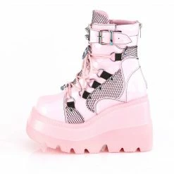 DEMONIA Shaker-60 Pink Spike Stud Fishnet Goth Platform Wedge Ankle Calf Boots