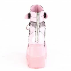 DEMONIA Shaker-60 Pink Spike Stud Fishnet Goth Platform Wedge Ankle Calf Boots