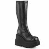 DEMONIA Shaker-65 Black Vegan Leather Goth Wedge Platform Stretch Knee Boots