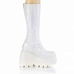DEMONIA Shaker-65 White Hologram Goth Wedge Platform Stretch Knee Boots