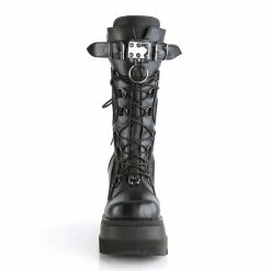 DEMONIA Shaker-70 Horseshoe O-Ring Metal Studded Plate Goth Platform Calf Boots