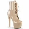 PLEASER Sky-1020 Cream Ankle Calf Back Lace Up Zipper Platforms 7" Heels Boots