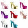 PLEASER Sky-308 Clear Chrome Pole Dancer Club Ankle Strap Platform 7" Heels 5-14