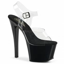 Heels PLEASER Sky-308 Clear Black Cream Pole Dancer Club Strap Platform 7