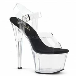 Heels PLEASER Sky-308 Clear Black Cream Pole Dancer Club Strap Platform 7