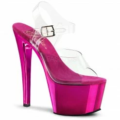 PLEASER Sky-308 Clear Chrome Pole Dancer Club Ankle Strap Platform 7
