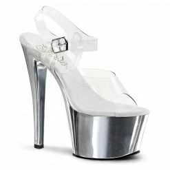 PLEASER Sky-308 Clear Chrome Pole Dancer Club Ankle Strap Platform 7