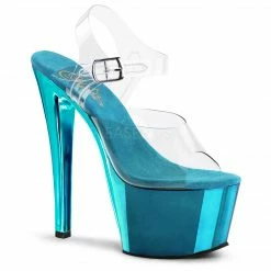 PLEASER Sky-308 Clear Chrome Pole Dancer Club Ankle Strap Platform 7