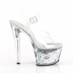 PLEASER Sky-308GF Silver Diamond Holographic Glitter Dancer Club Platform Heels