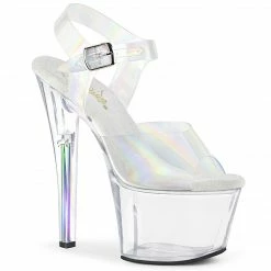 PLEASER Sky-308N-RBH Clear Hologram Holographic TPU Pole Dancer Club 7" Heels